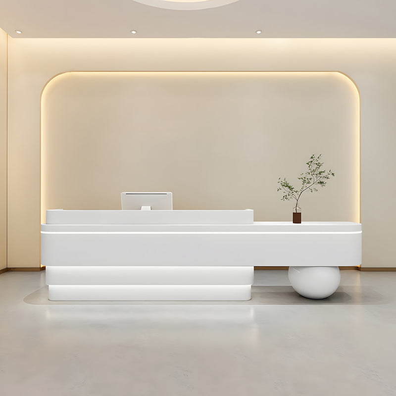 Curved salon reception desk front view