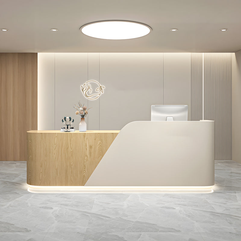 Curved salon reception desk front view