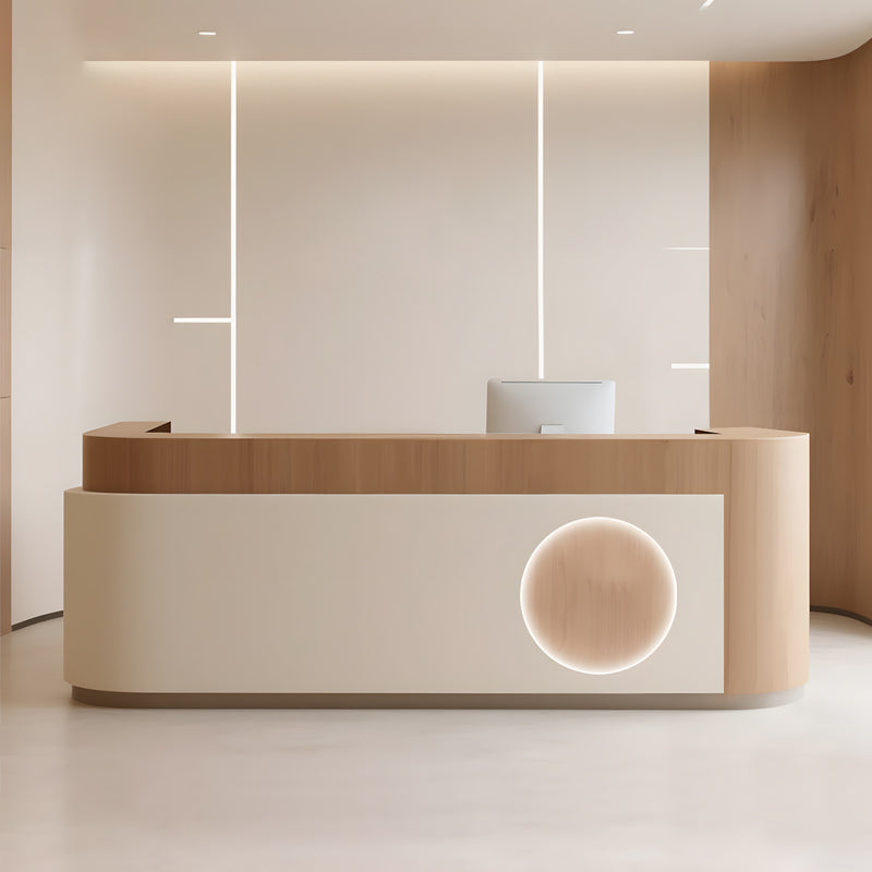 Curved salon reception desk front view