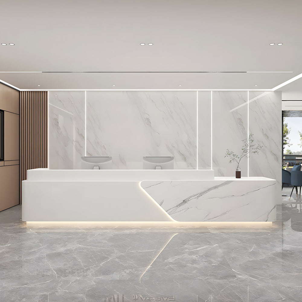 Modern Reception Desk with Drawers & Storage Cabinet for Office Lobby Reception