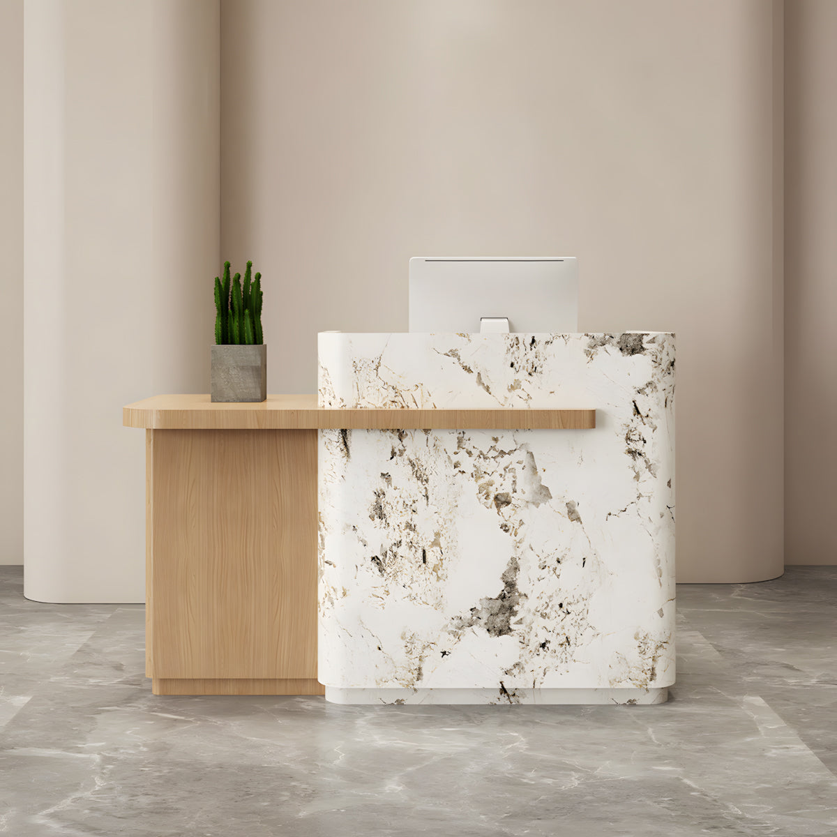Modern Small Reception Desk with Storage Cabinet & Drawers for Clothing Store