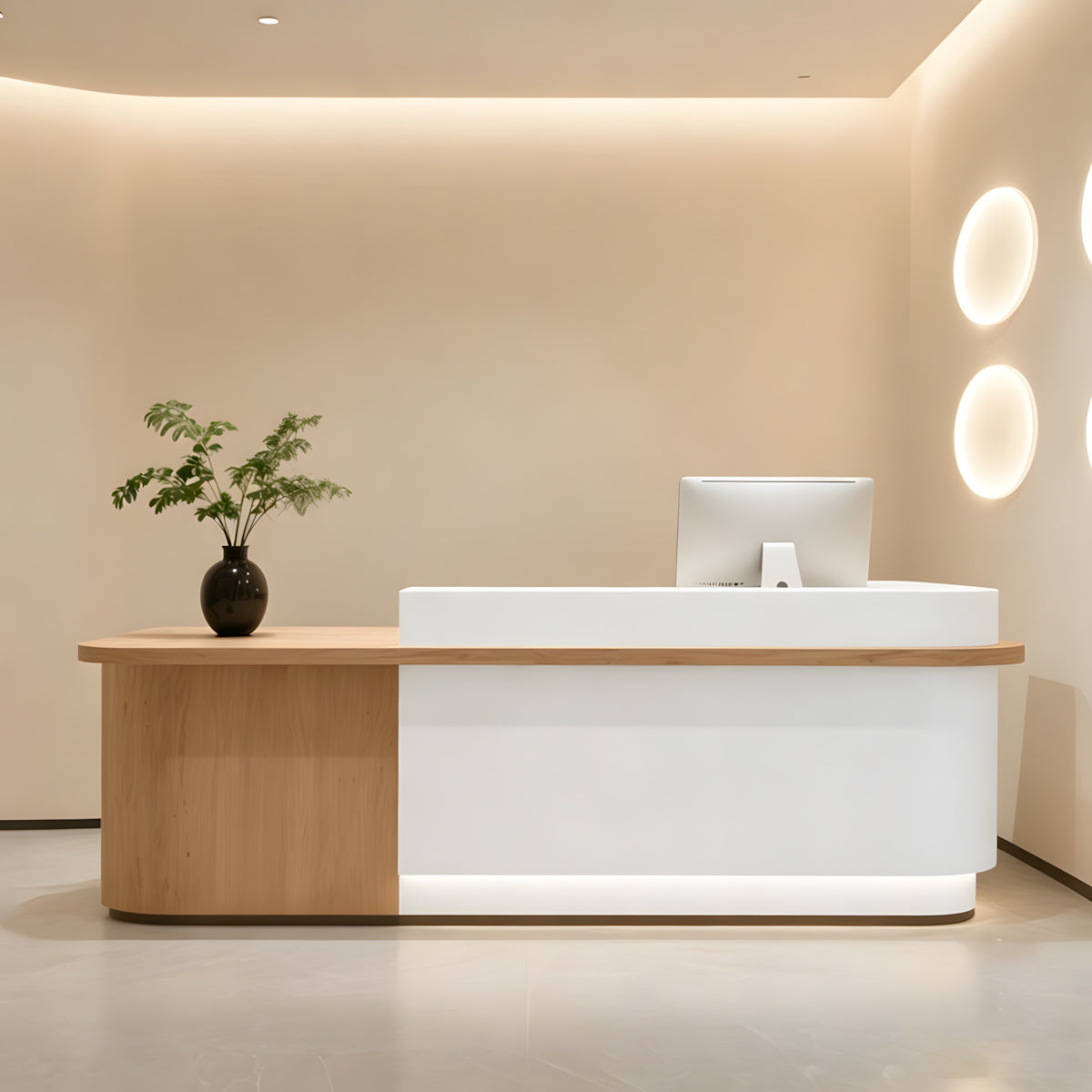 Modern Reception Desk with Storage Cabinet & Drawers for Salon Reception Area