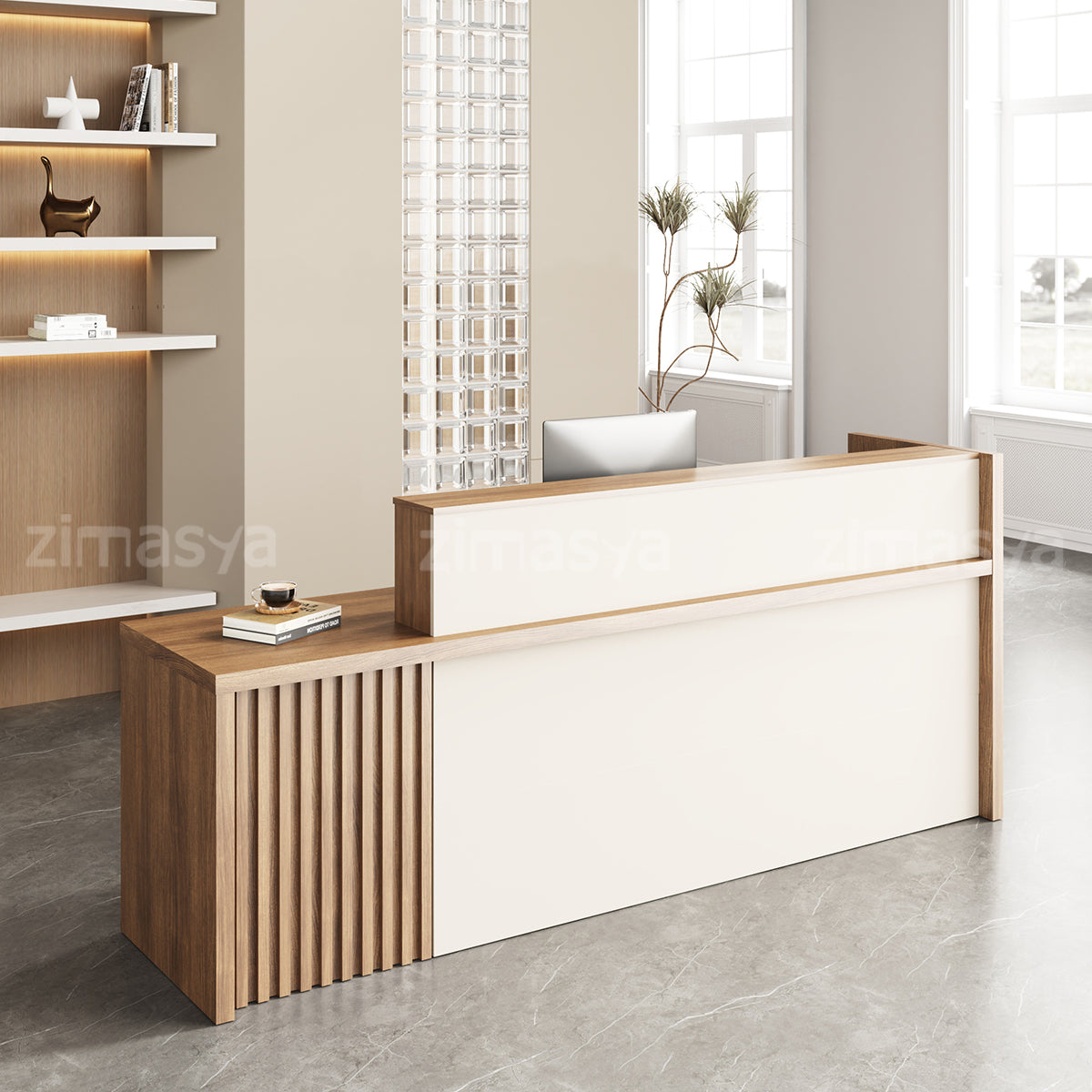 Stylish Reception Desk with Dual-Tier Surface for Office, Salons and Retail Stores