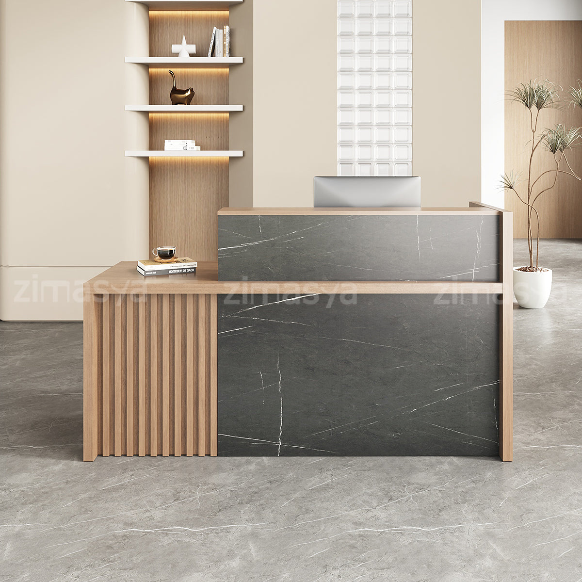 Stylish Reception Desk with Dual-Tier Surface for Office, Salons and Retail Stores