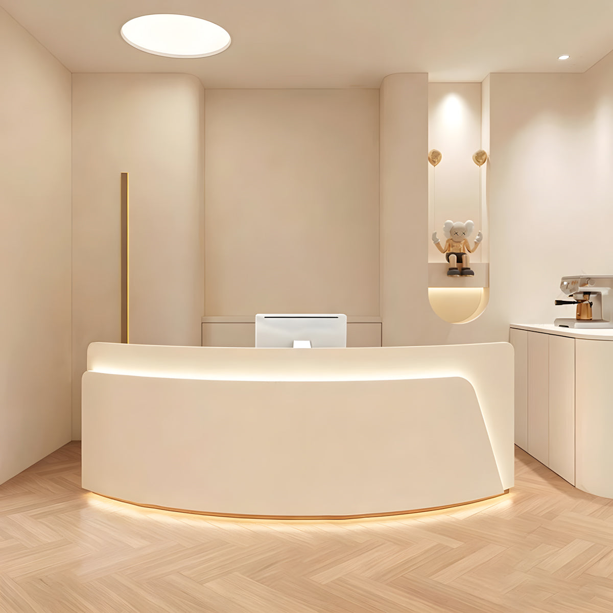 Modern Curved Reception Desk with Storage for Salon & Retail Store