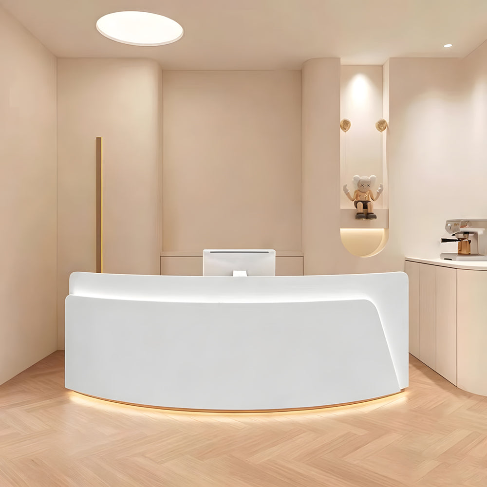 Modern Curved Reception Desk with Storage for Salon & Retail Store（Stock Items）