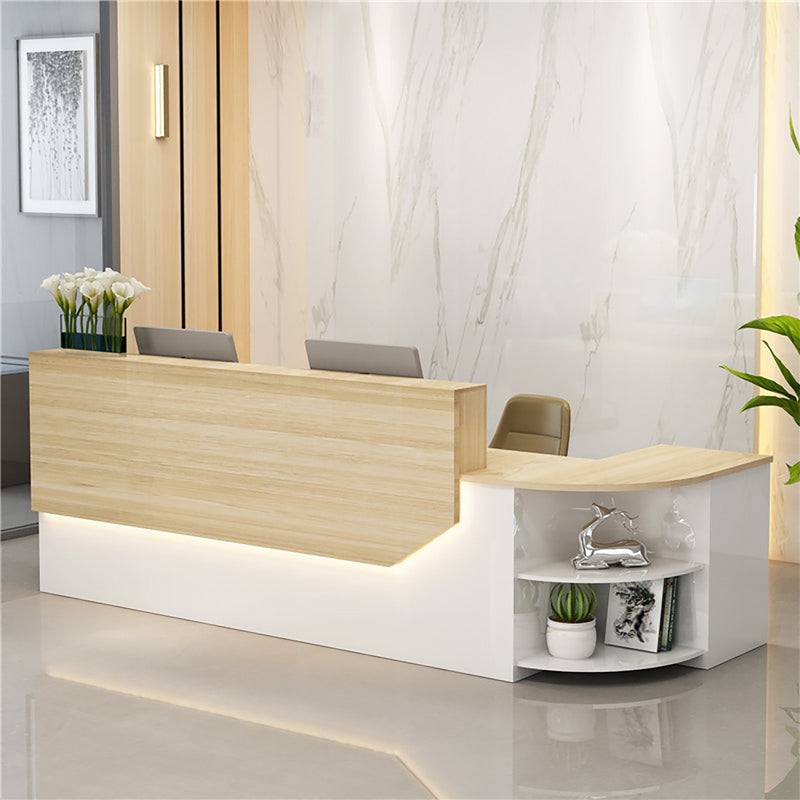 Modern L-Shaped Reception Desk with Display Cabinet