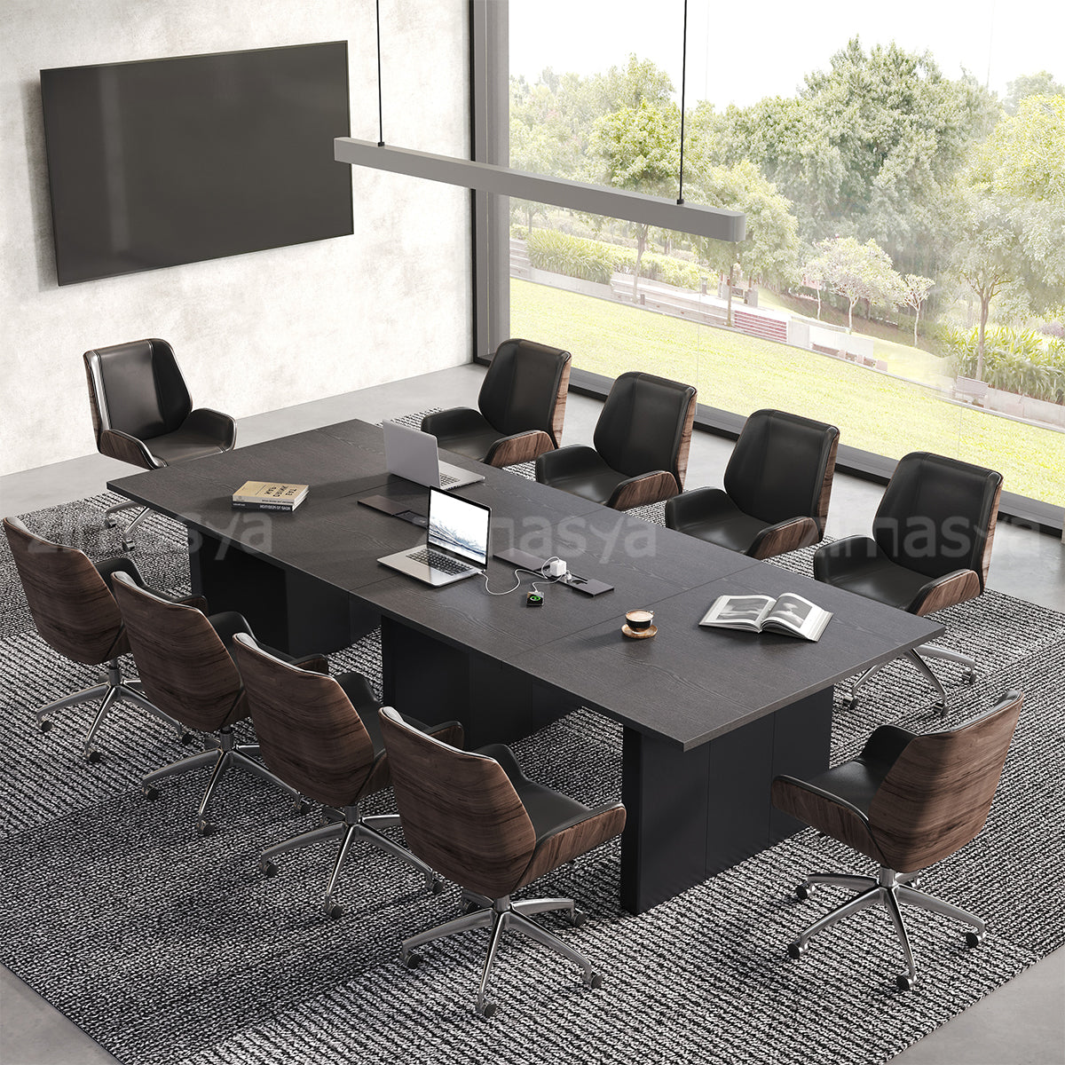 Large Conference Table with Built-In Power, Cable Management & Thick Sectioned Top