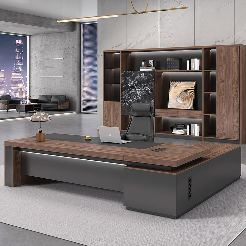 L-Shaped Executive Desk for Office with LED Lighting（Stock Items）