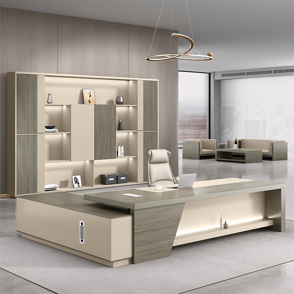 Modern L-Shaped Manager's Office Executive Desk with Locking Drawer
