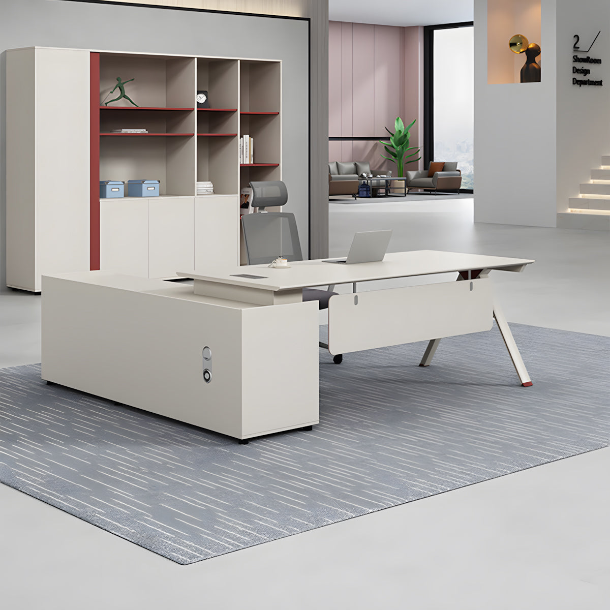 Modern L-Shaped Executive Office Desk with Cable Management Box for Manager Office