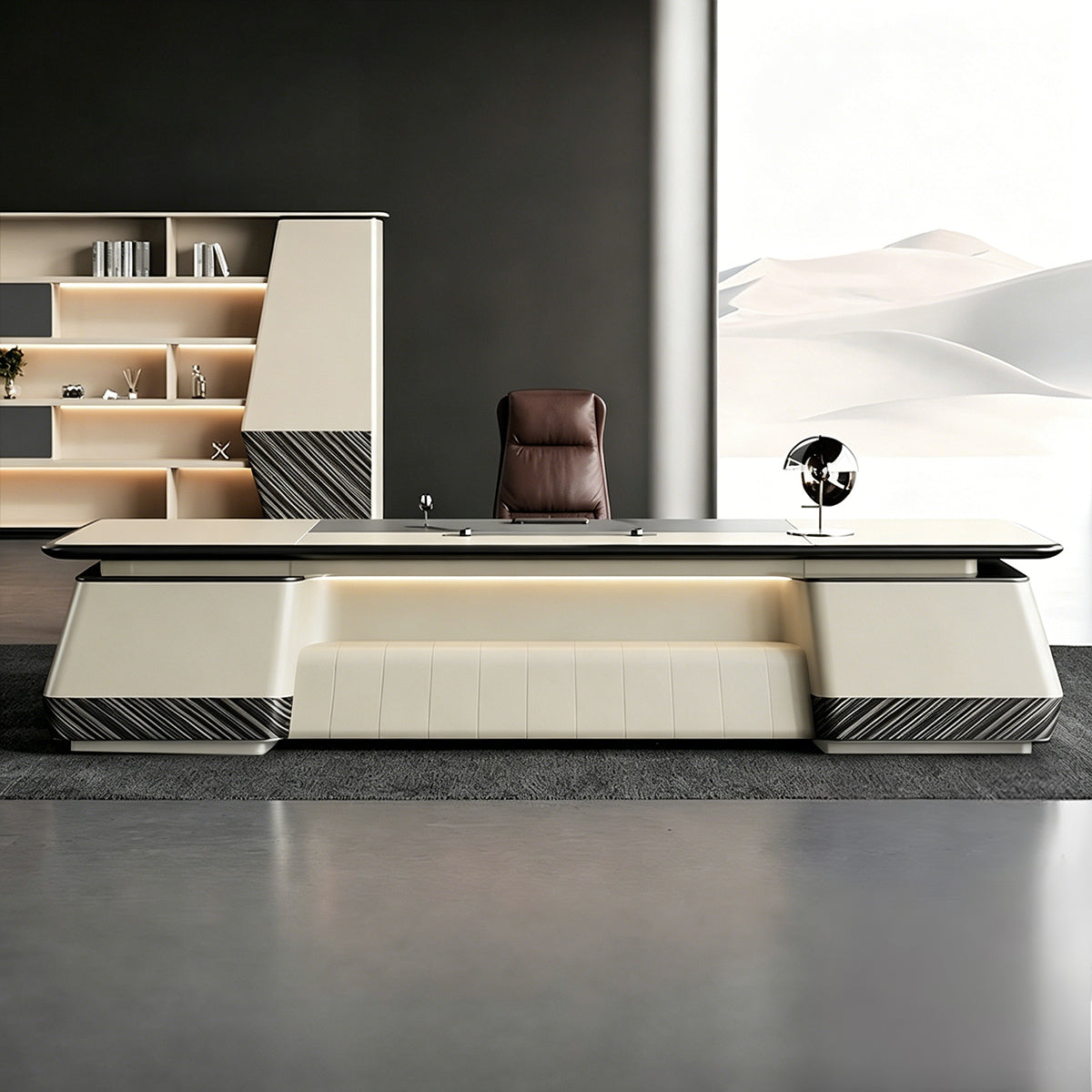 Luxury L-Shaped Executive Desk with Storage Cabinet for CEO or Manager Office