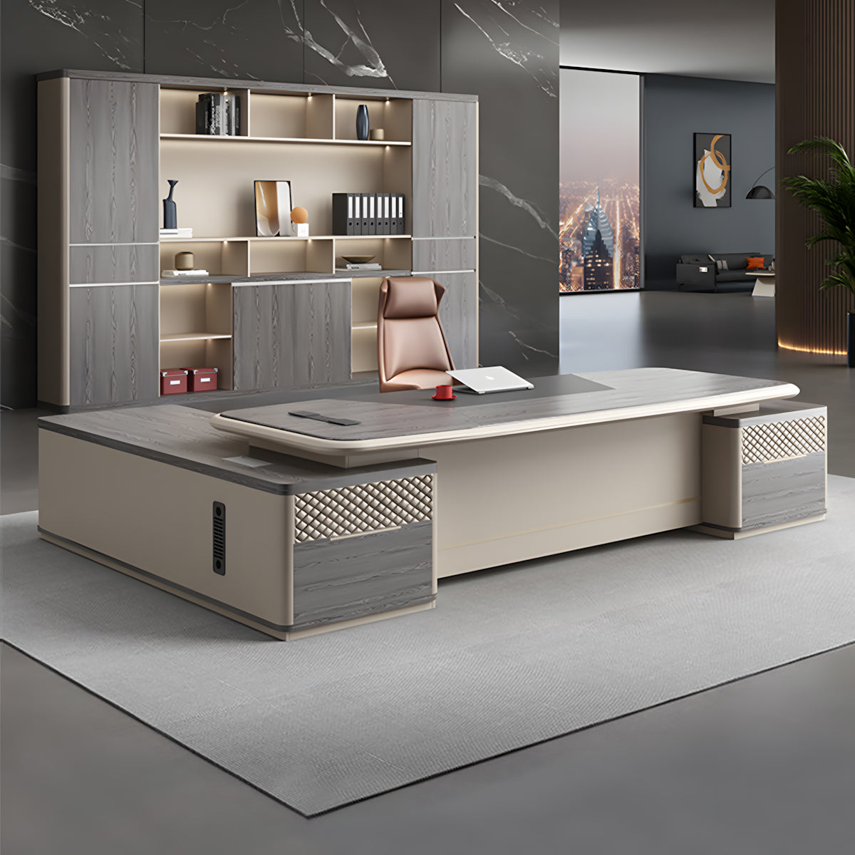 Modern L-Shaped Executive Office Desk with Cable Management Box for CEO & Executive Workspace