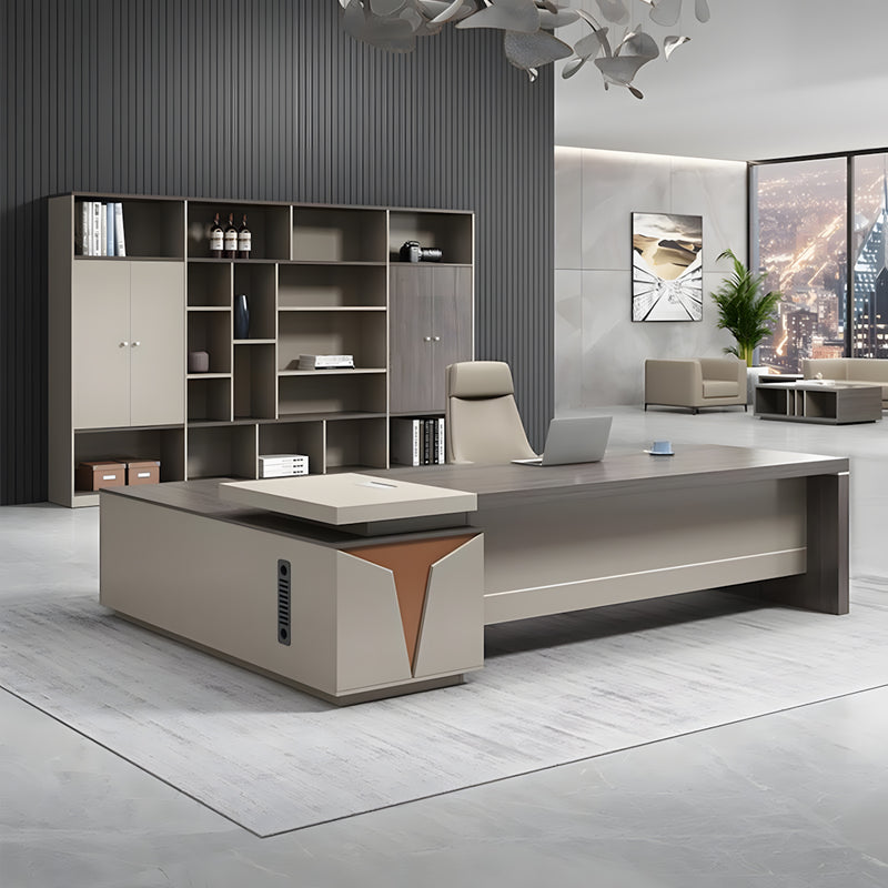 Modern Executive Desk with Matching Bookshelf Cabinet