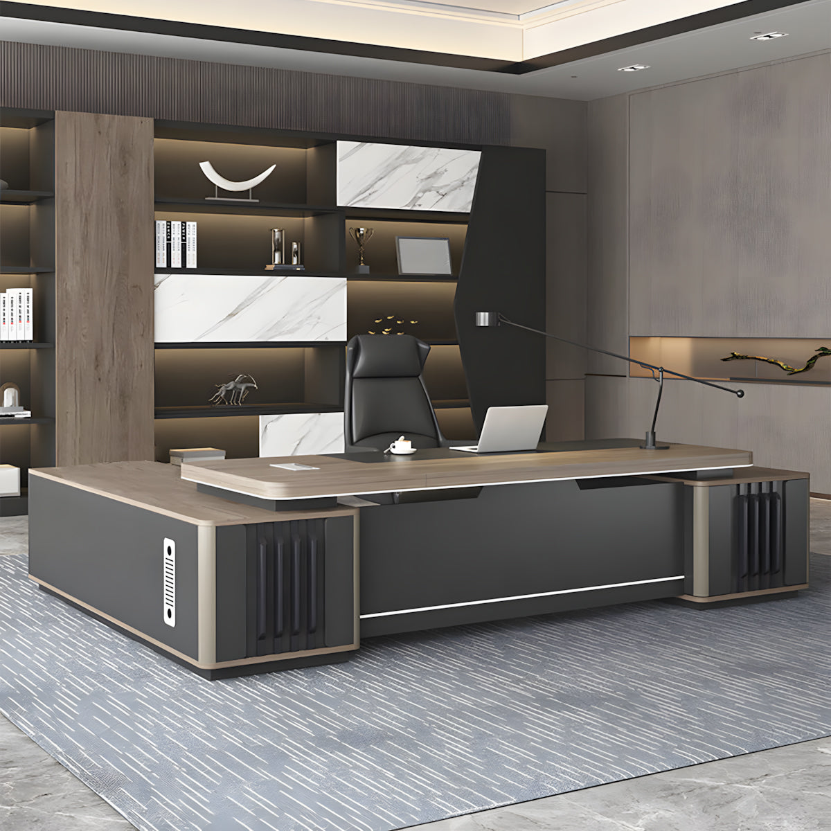 Modern L-Shaped Executive Desk with Combination Lock Drawers