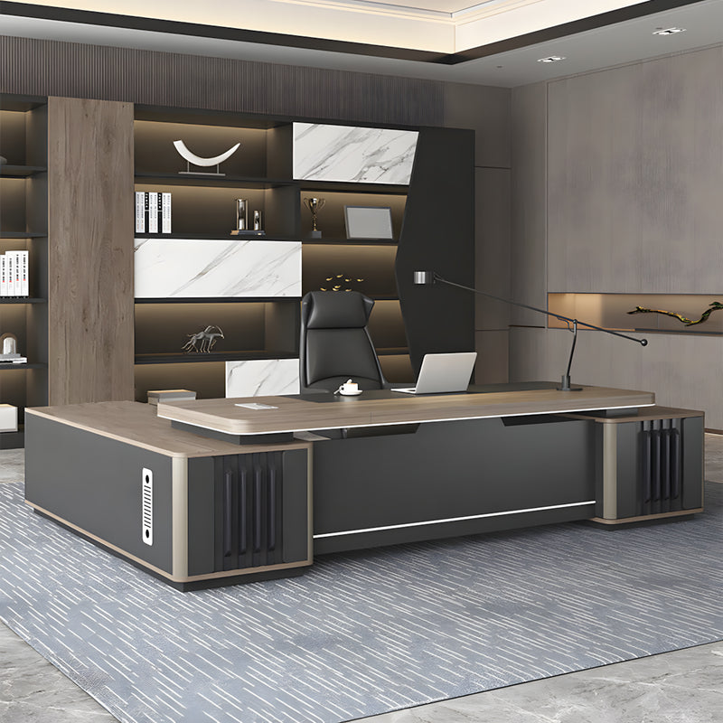 Modern L-Shaped Executive Desk with Combination Lock Drawers