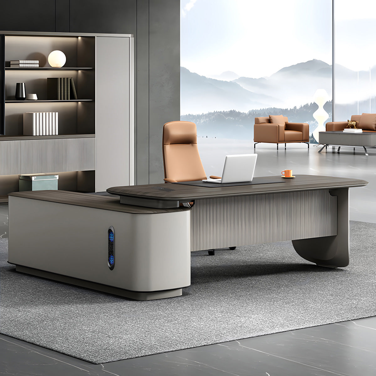 Modern L-Shaped Executive Desk with Side Storage Cabinet for Manager Office