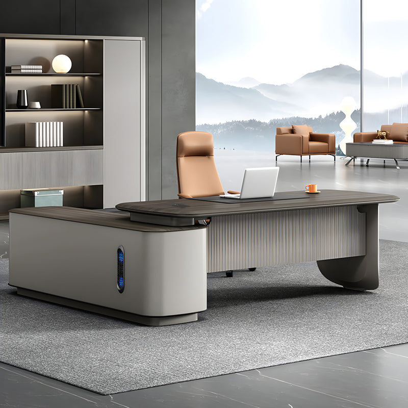Modern L-Shaped Executive Desk with Side Storage Cabinet for Manager Office