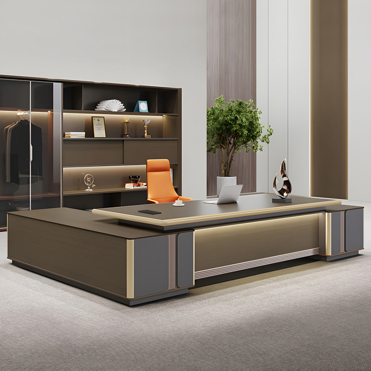 Luxury L-Shaped Executive Desk with Drawers