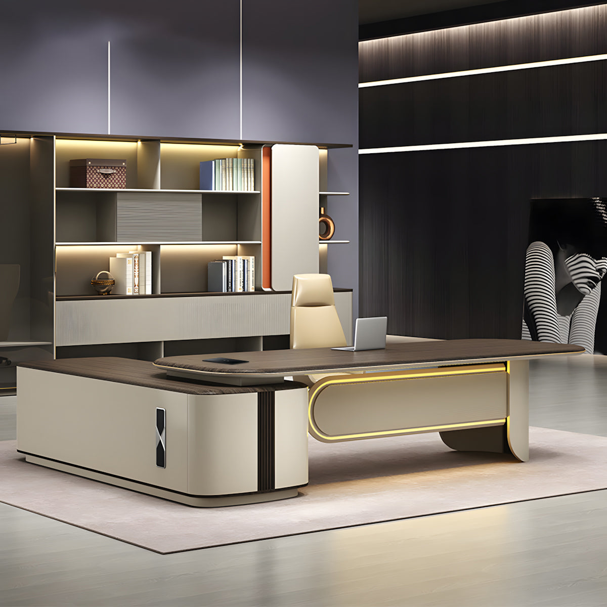Modern L-Shaped Executive Desk with Combination Lock Drawer