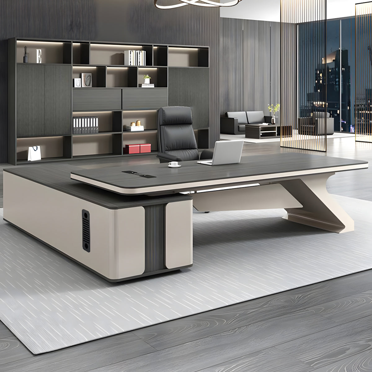 Luxury Executive Desk for Manager with Side Storage Cabinet