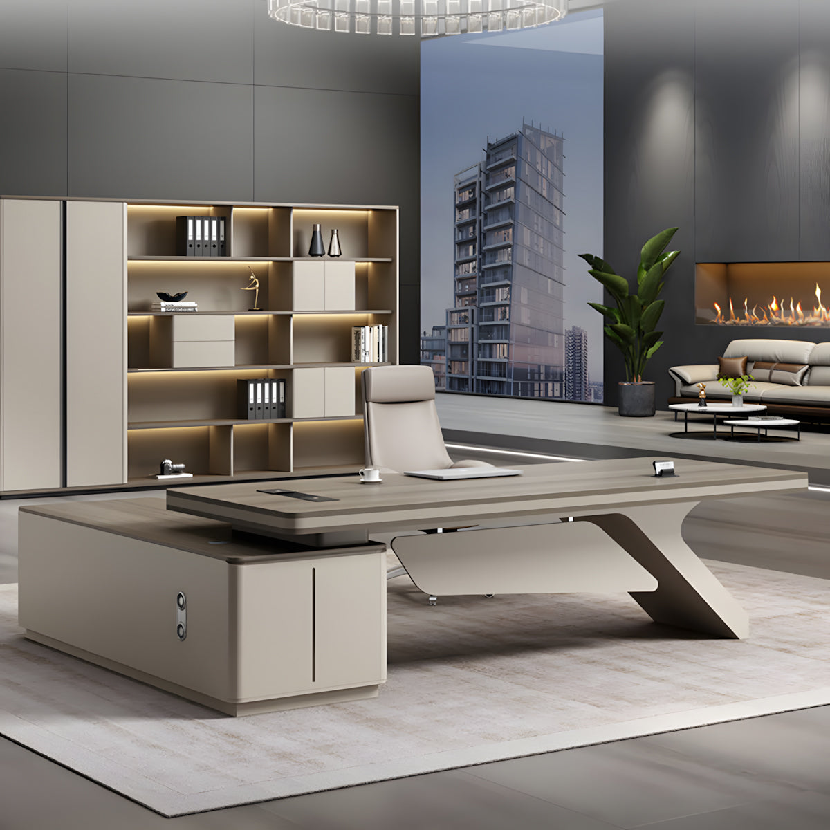 Light Walnut Modern Executive Desk with Combination Lock for Office