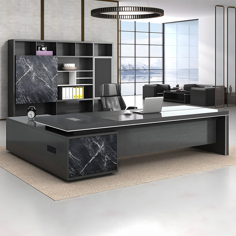 Minimalist Executive Desk with Drawers and Cable Management Box for Office