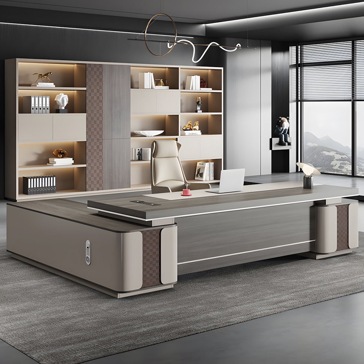 Modern L-Shaped Executive Desk for Office with Storage Side Cabinet