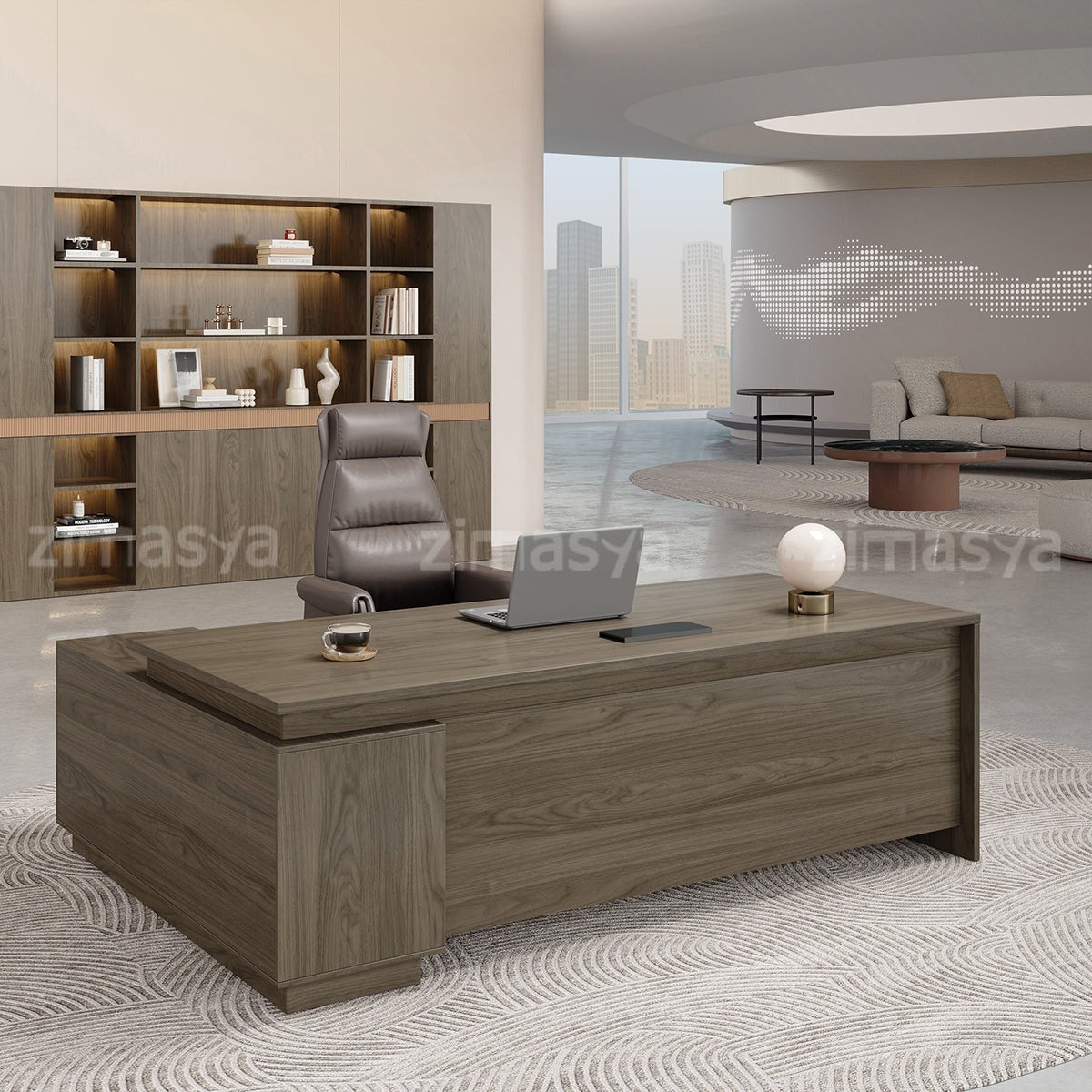 Modern L-Shaped Executive Desk with Side Storage Drawers for Office