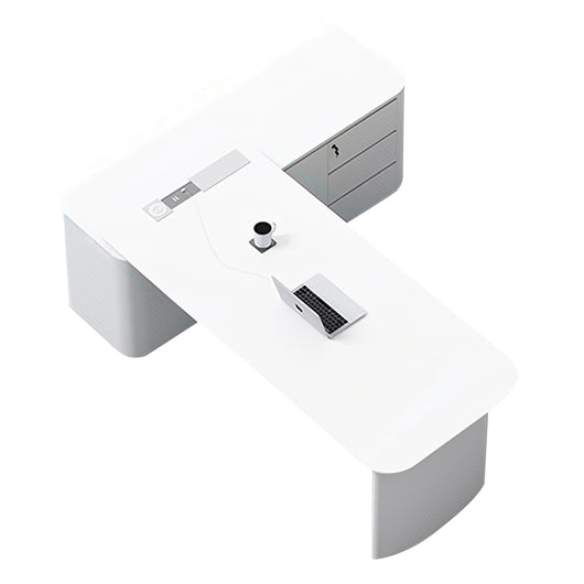 Stylish White L-Shaped Executive Desk with Cable Management Box Zimasya