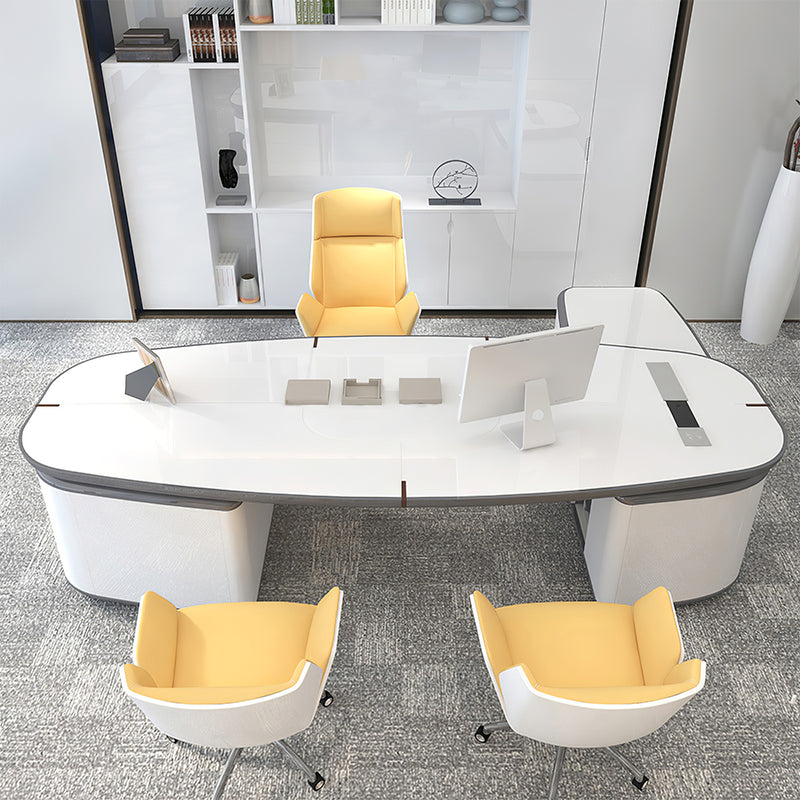 Luxury L-Shaped White Executive Desk with Oval Desktop Design Zimasya