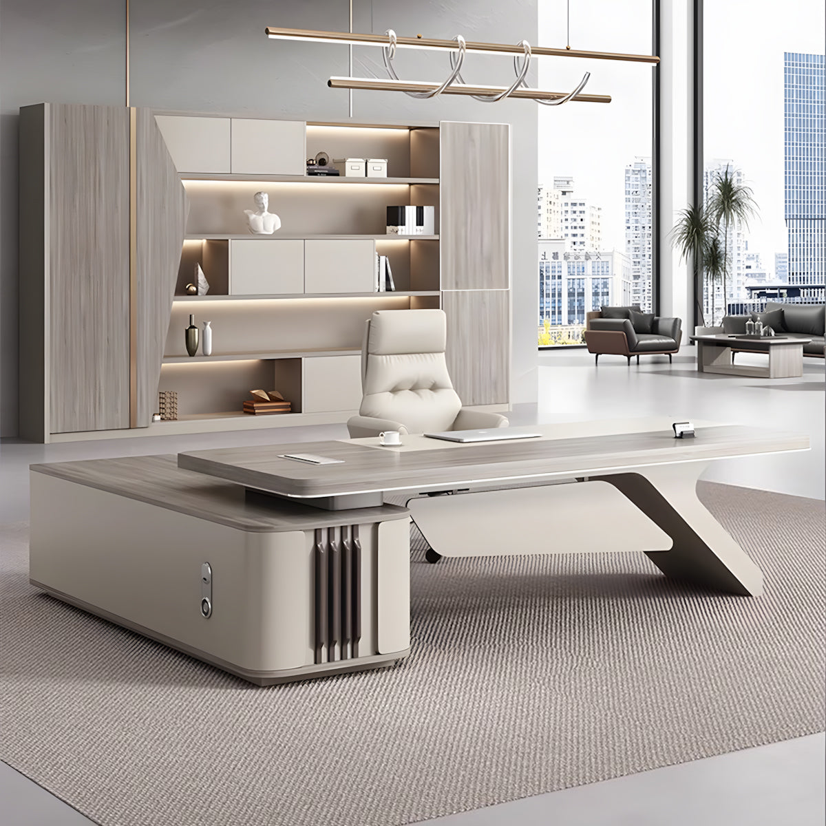 Modern L-Shaped Executive Desk with Cable Management Box