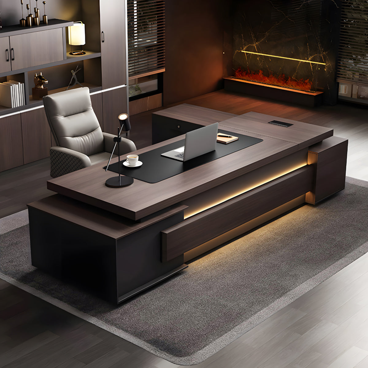 Modern Executive Office Desk with Side Storage & Cable Management for Office