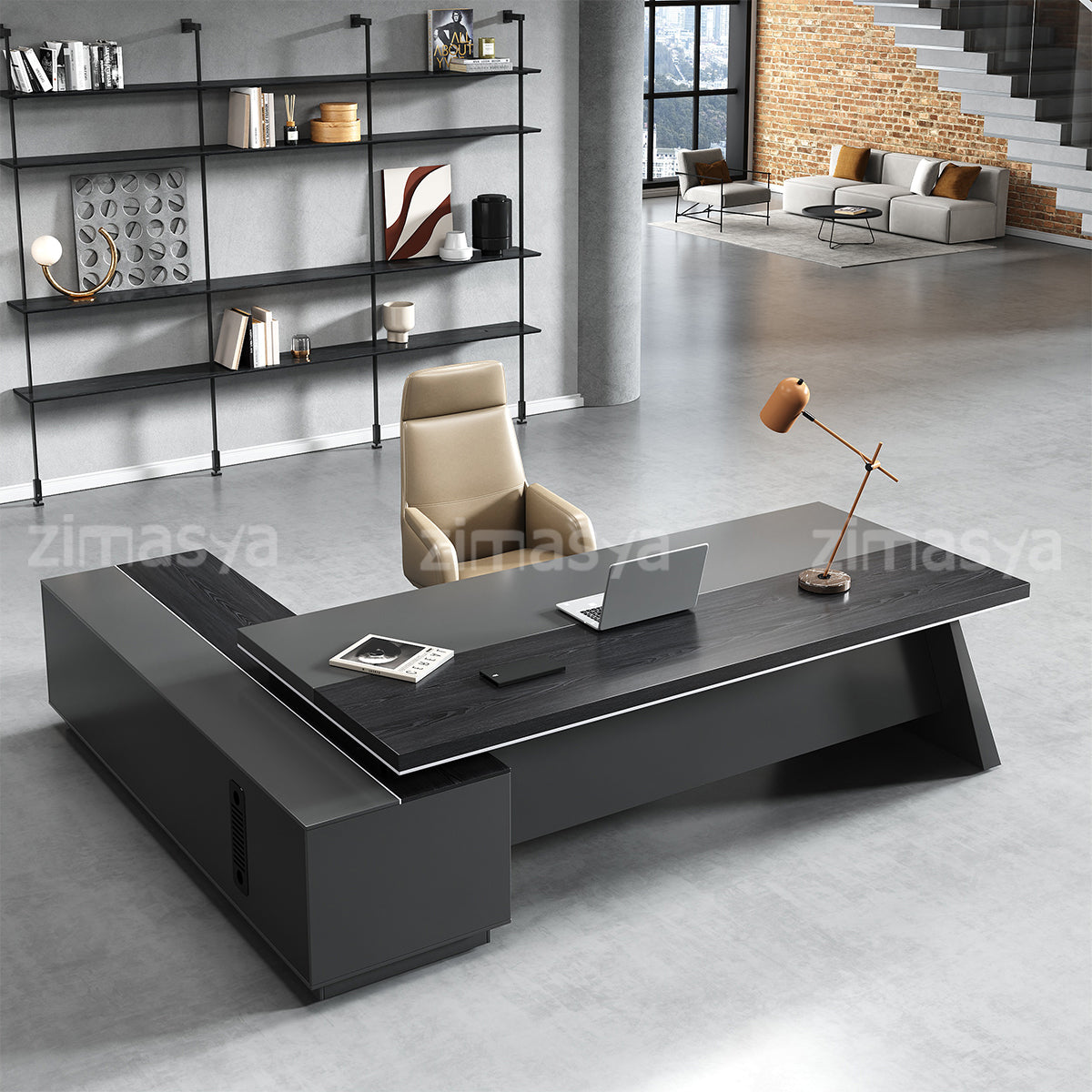 Modern L-Shaped Black Office Executive Desk for Managers