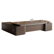 Modern Brown Executive Desk with Side Storage Cabinet for Office Zimasya