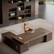 Modern executive desk detail close-up with lockable drawer