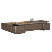 Modern Brown Executive Desk with Side Storage Cabinet for Office Zimasya