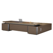 Modern Brown Executive Desk with Side Storage Cabinet for Office Zimasya