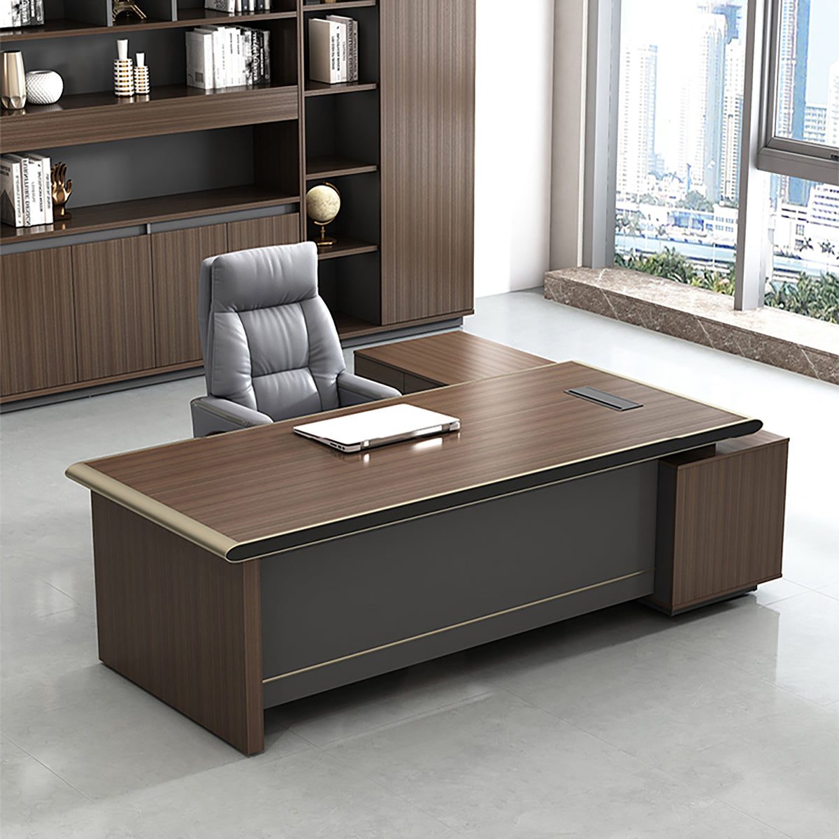 Modern Office Executive Desk with Storage and Cable Management