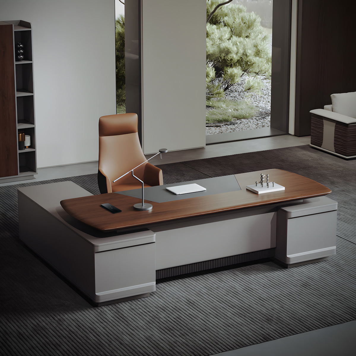 Modern Executive Desk with Multifunctional Cable Management Box for Manager Offices