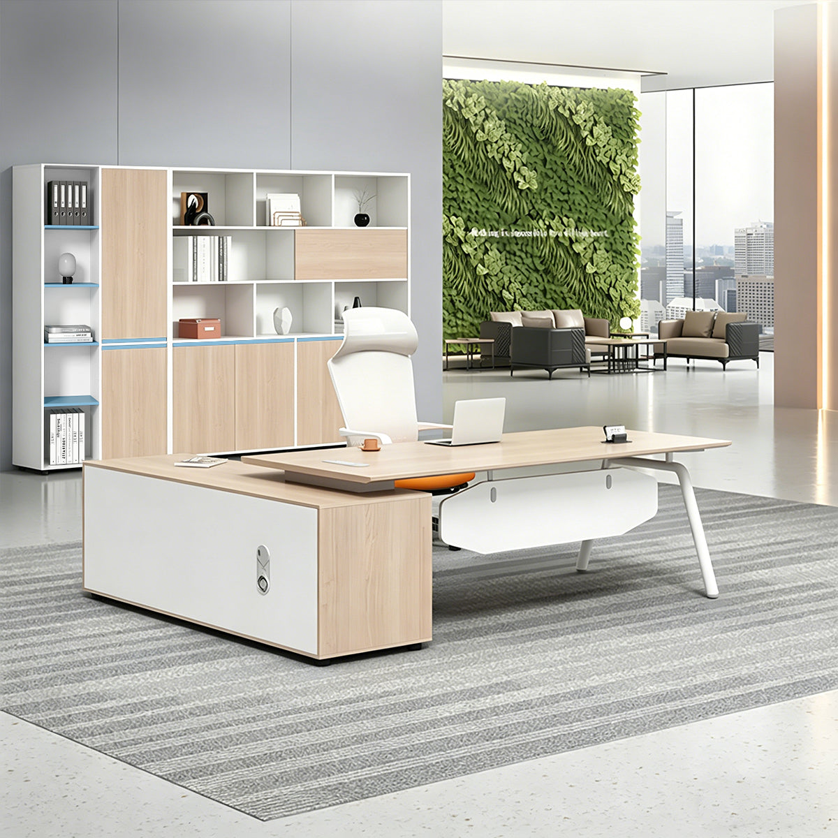 Minimalist Executive Office Desk with Storage Side Cabinet for Manager Workstation