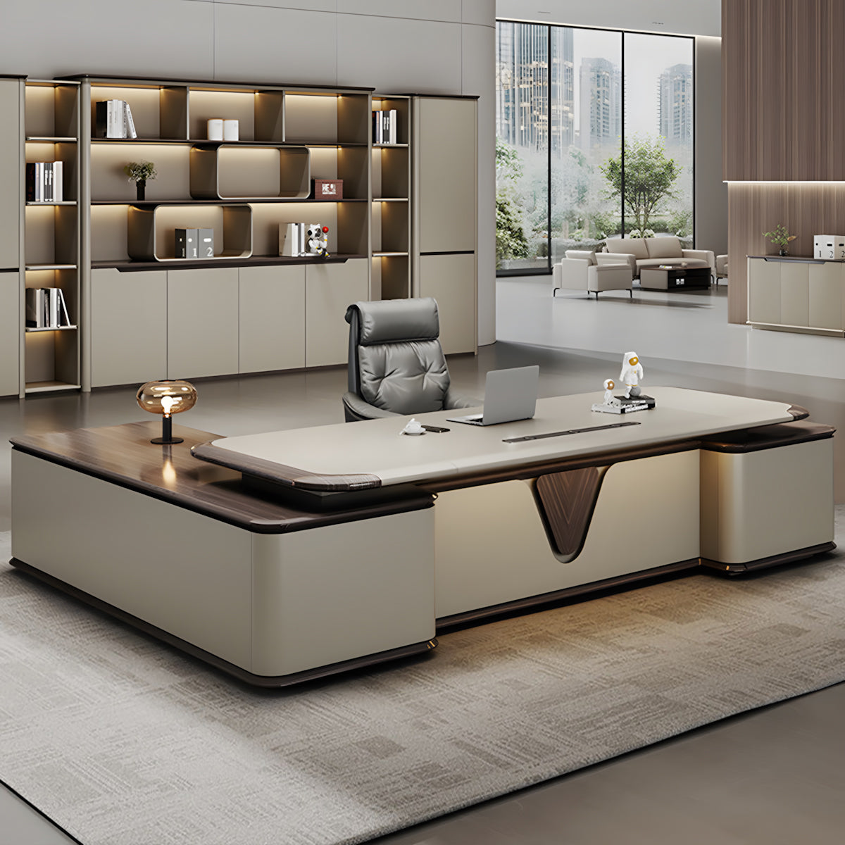 Luxury L-Shaped Executive Desk with Dual Storage Cabinets  for Leadership Offices