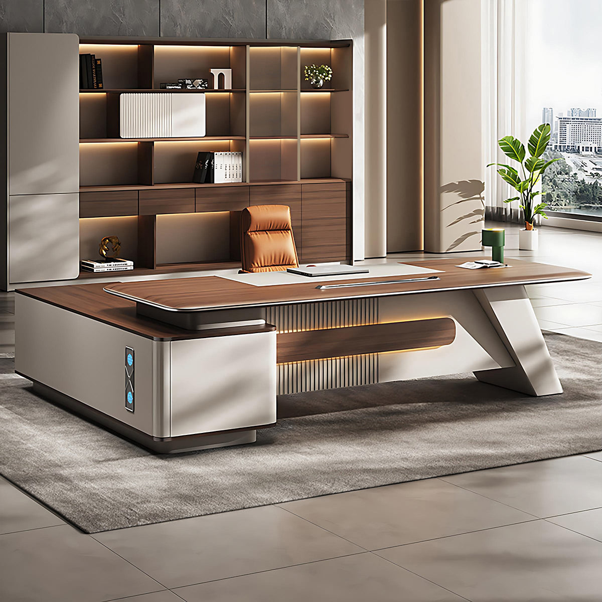 Modern L-Shaped Executive Office Desk with Storage Cabinet for Professional Office