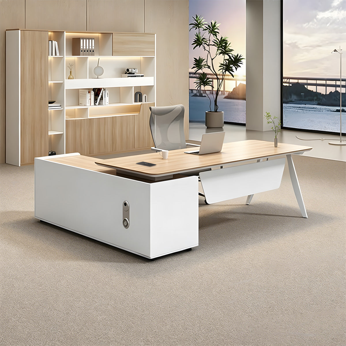 Modern Manager Executive Office Desk with Side Storage for Small Office