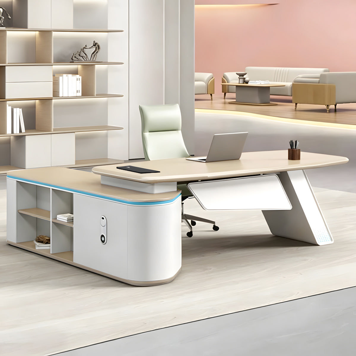 Luxury Executive Desk with Double-Sided Storage Cabinets for CEO’s Office