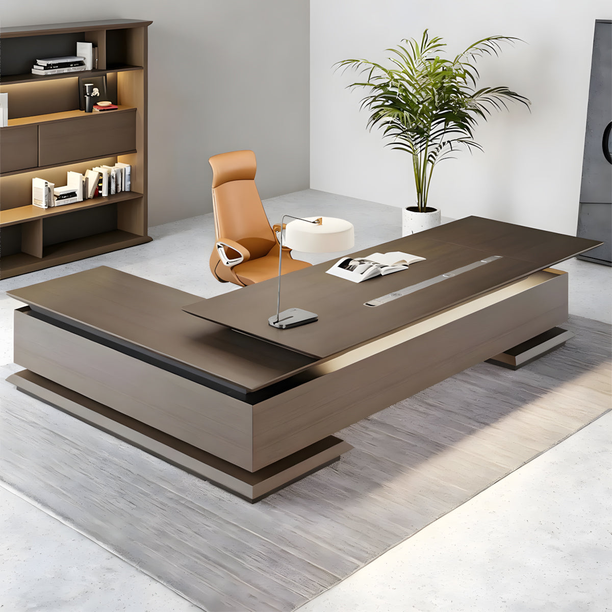 Luxury L-Shaped Executive Office Desk with Large Side Storage for CEO Office Workspace