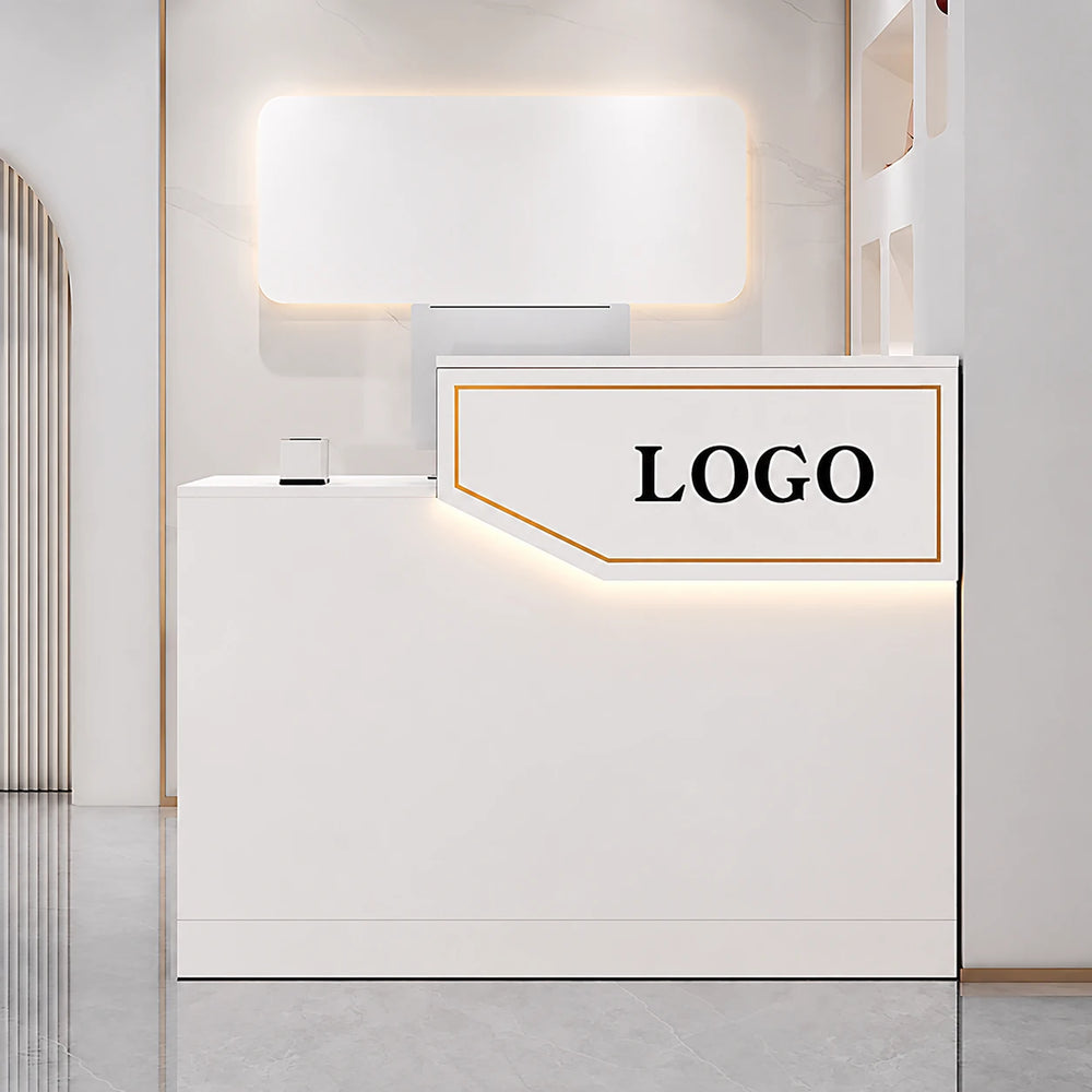 Modern Minimalist Reception Desk 31–71 in Wide with LED Accent Lighting, Cable Management & Lockable Drawers（Stock Items）