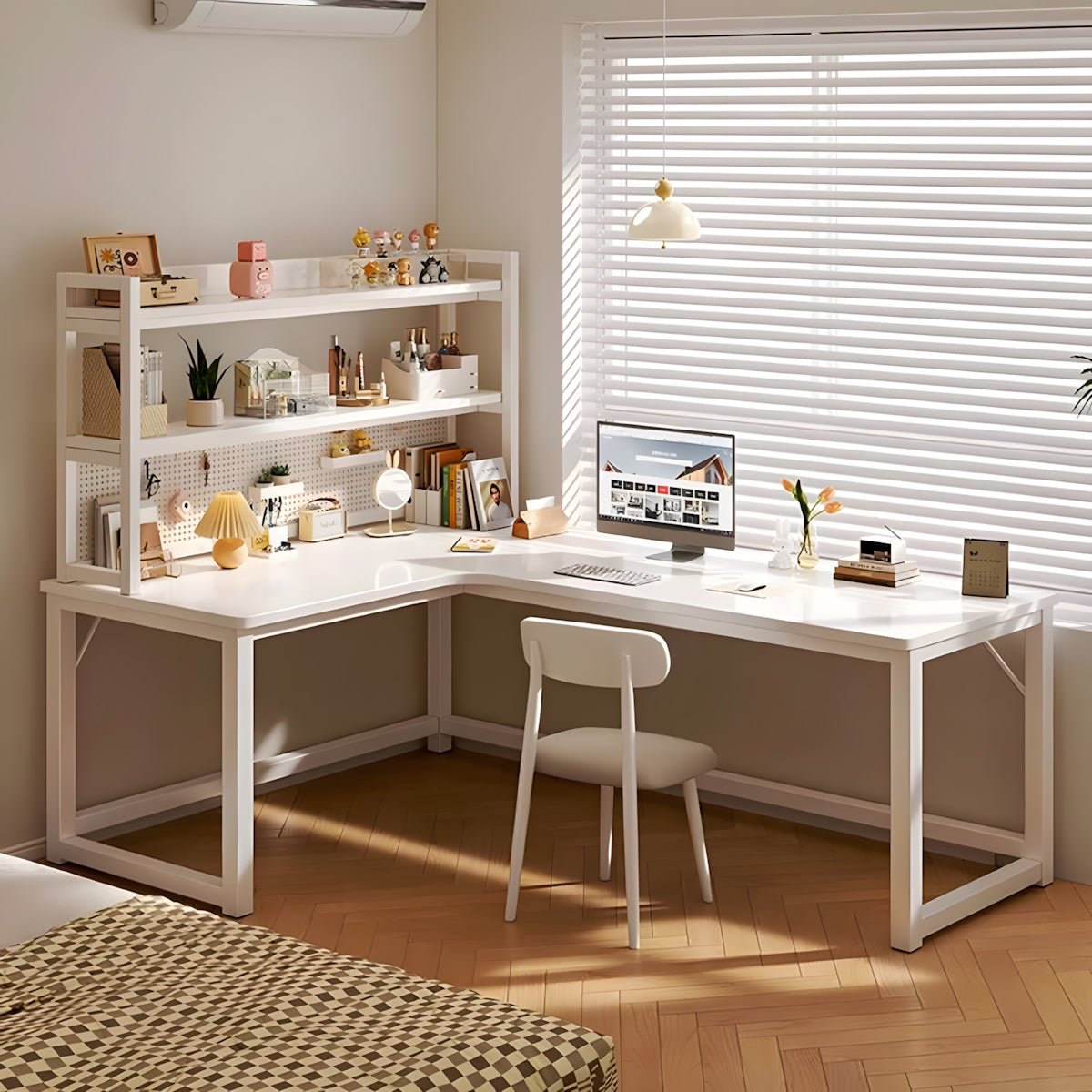 L-Shaped Integrated Corner Home Computer Desk with Storage Rack