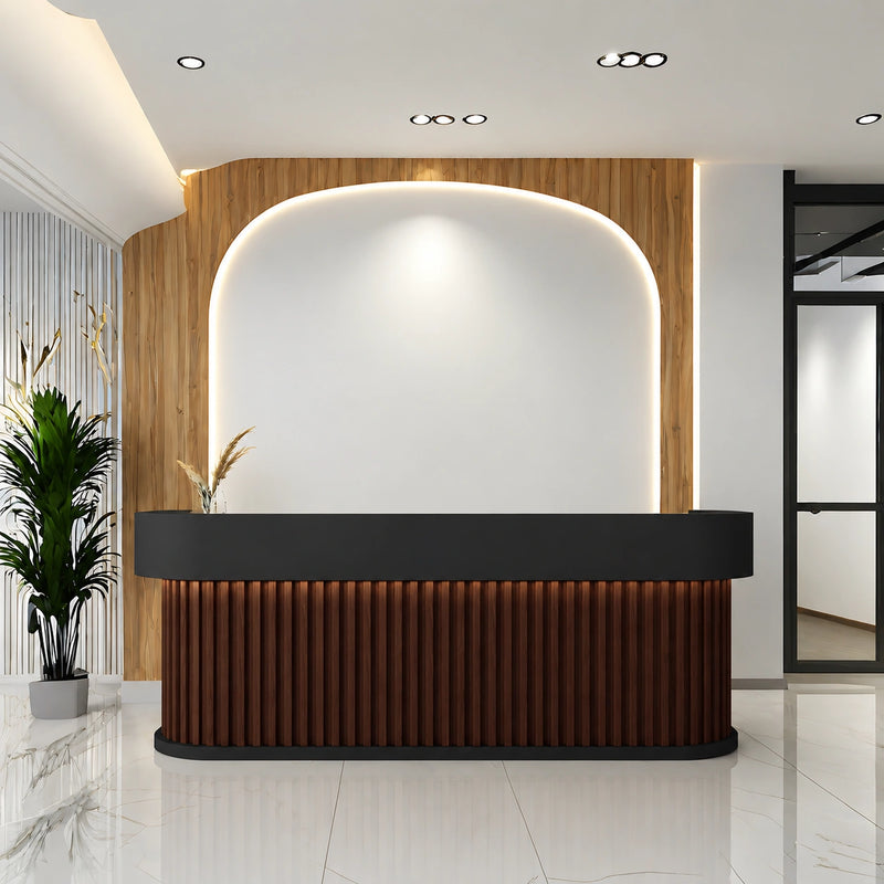 Salon Reception Desk 39-157 in Wide with Keyboard Tray, File Drawers & Fluted Front（Stock Items）