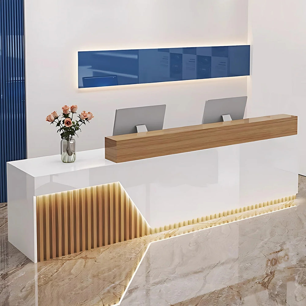 Salon Reception Desk with LED Lighting, Keyboard Tray & Lockable for Salon（Stock Items）